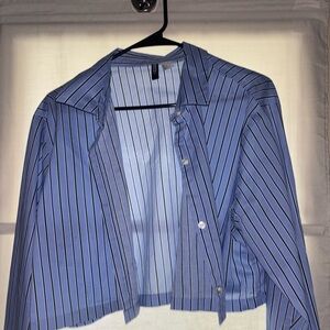 H&M Blue and White Striped Blazer